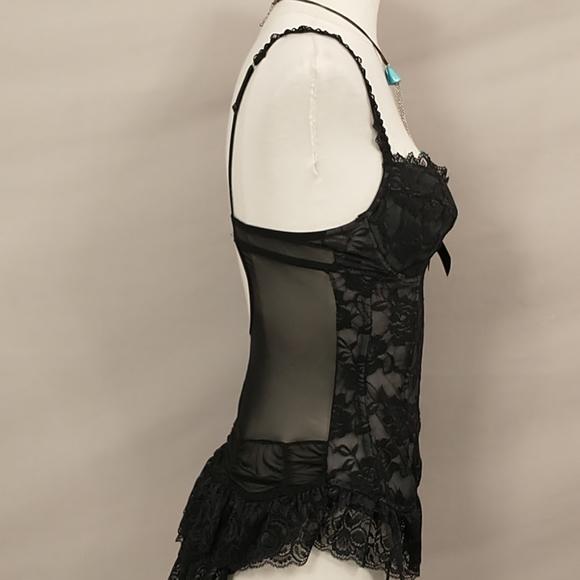 Sexy Black Lace Lingerie Bustier Corset w Thong - Picture 3 of 11